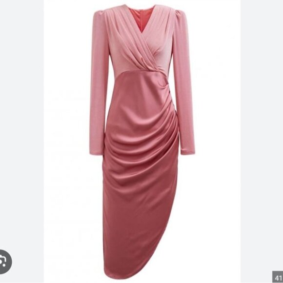 NWOT, Vintage Pink Draped Long-Sleeve Midi Dress By Spoken, L - Picture 1 of 12